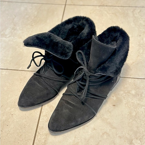 Diane Von Furstenberg Shoes - 95% new Diane Von Furstrnburg Black Suede Fur-Lined Booties